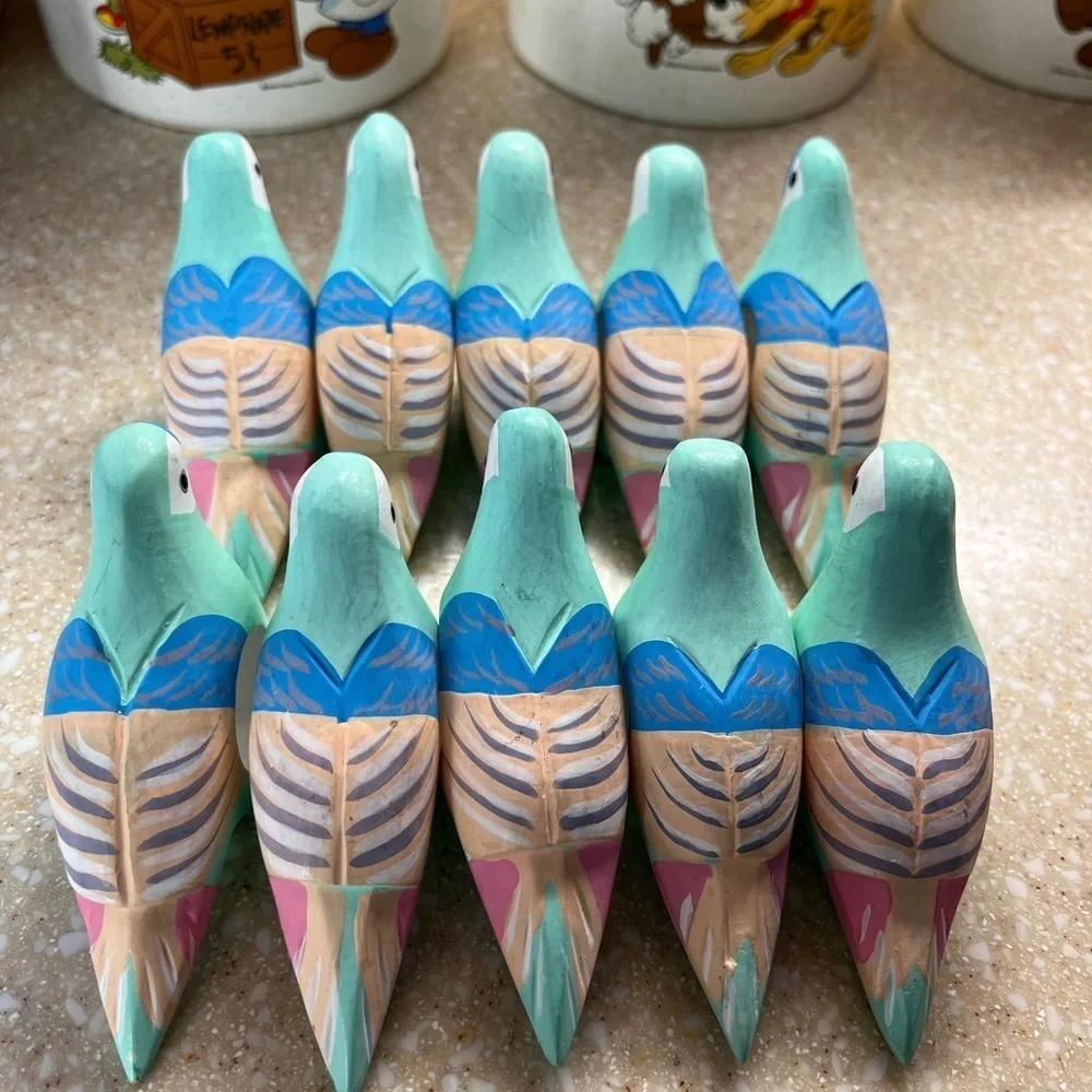 10 Parrot Napkin Ring Holders Wooden Teal, Pink and Blue Tropical